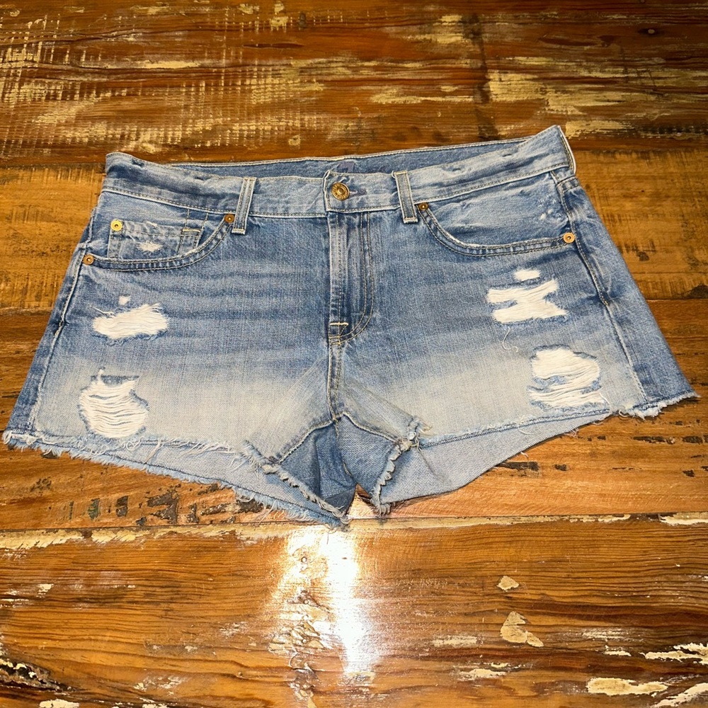 7 For All Mankind Distressed Jean Shorts. Size 28. Light Wash EUC very Soft